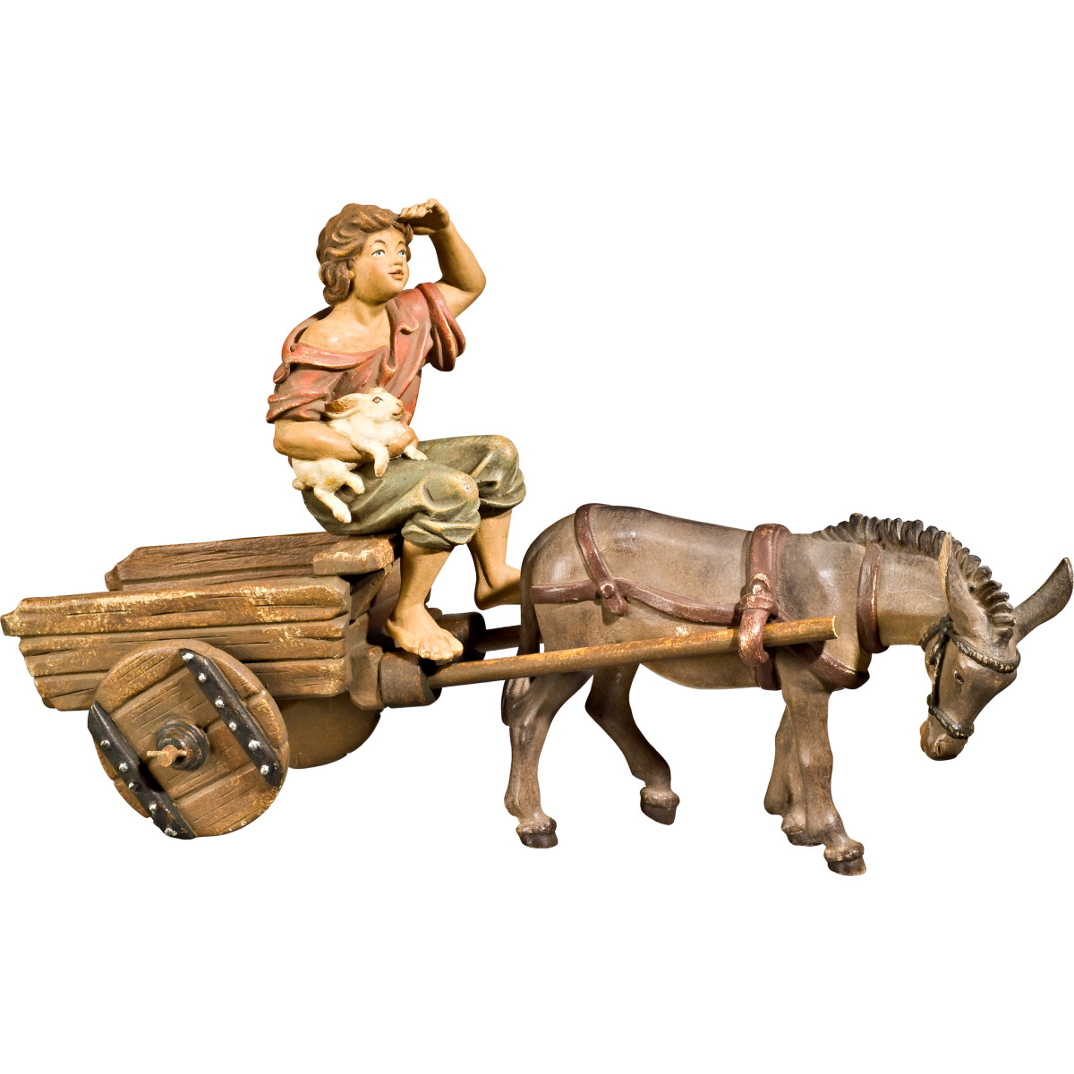 Burro con carro y pastor